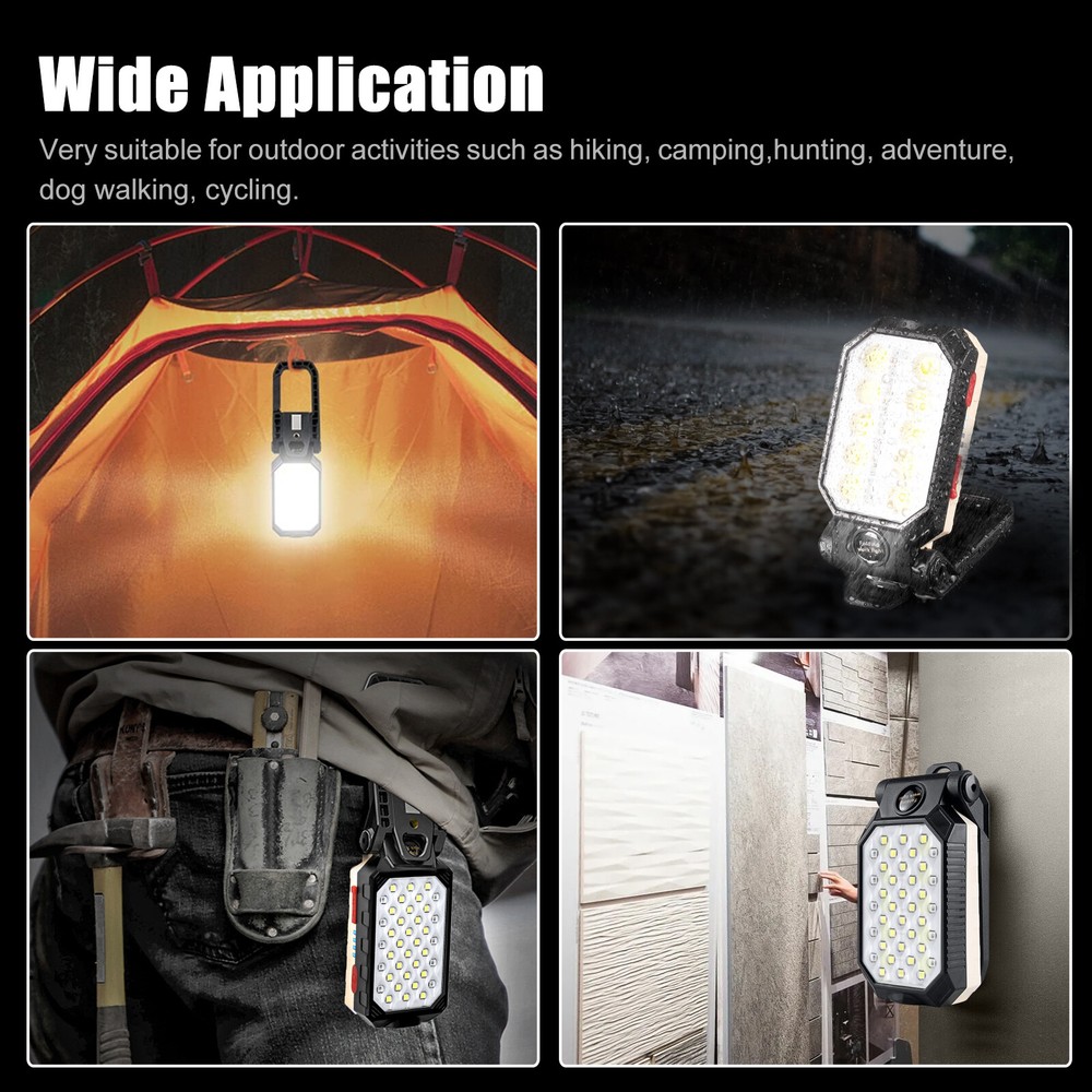 LED Work Light Flashlight Magnetic USB Rechargeable COB Camping Lamp with Hook