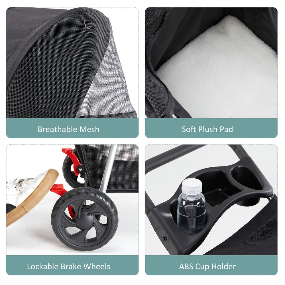 Portable Durable Pet Stroller for Small To Medium Dogs and Cats Foldable Design