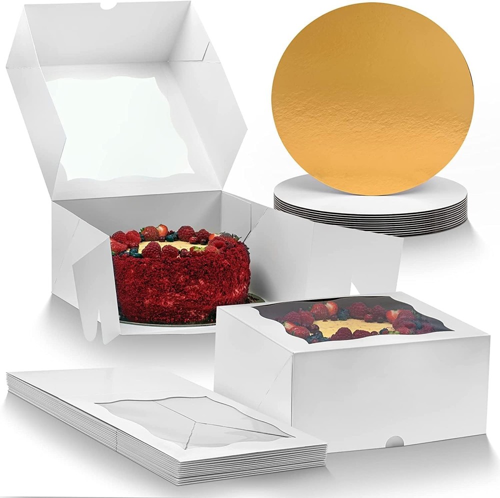 Premium Cake Boxes with Cake Boards Set - 12 Front-Loading Sturdy