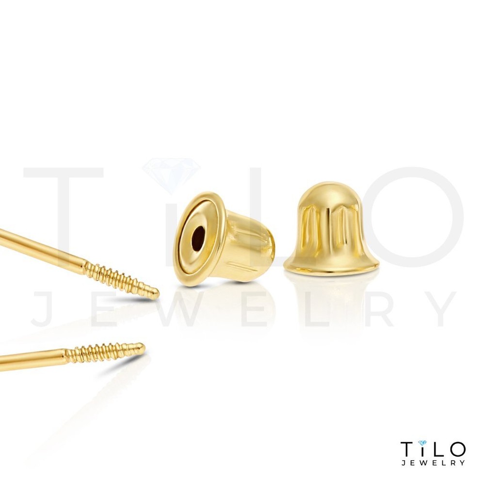 10K Solid Yellow Gold Solitaire Round CZ Sleeper Stud Earrings Screwback 2mm-8mm