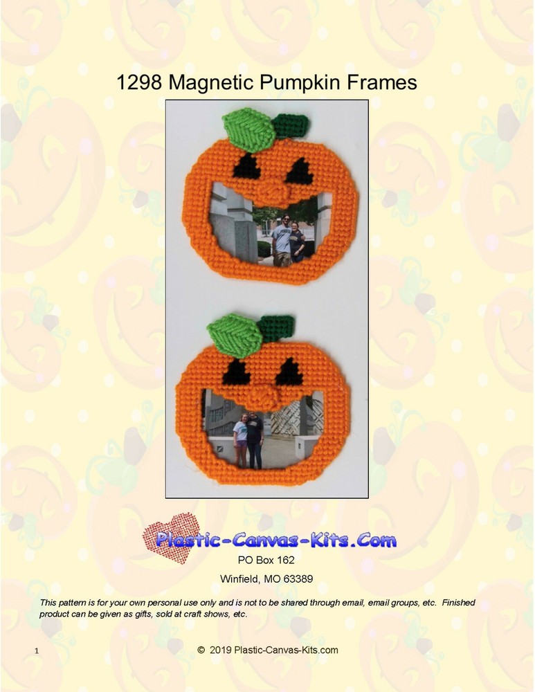 Magnetic Pumpkin-Jack-O-Lantern- Frames-Plastic Canvas Pattern or Kit