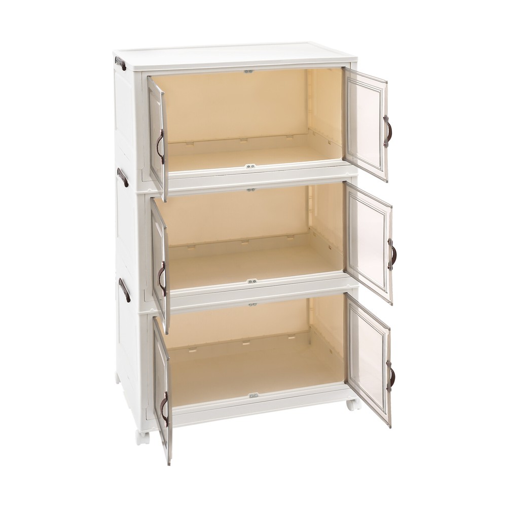Foldable Stackable Storage Cabinets with Wheels White 25.59*16.54*43.5in