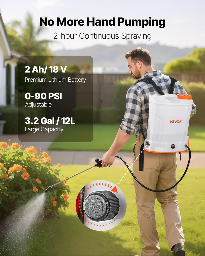 Battery Powered Backpack Sprayer, 3.2 Gal Powerful Electric Backpack Sprayer, 2