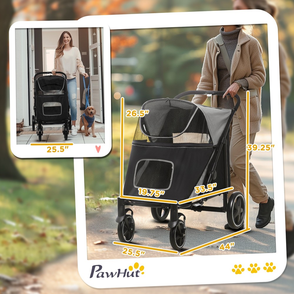 One-Click Foldable Dog Stroller for M L Dogs, Pet Stroller, Gray