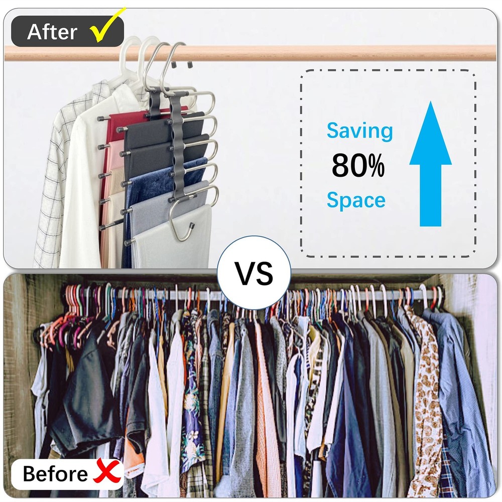 Magic Pants Hangers Space Saving - 2 Pack for Closet Multiple Layers Multifun...