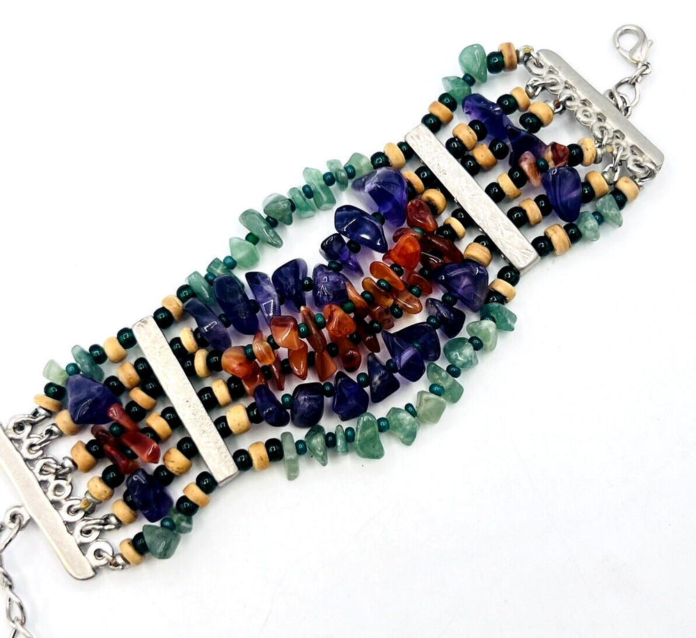 Multicolor Beaded Gemstone Chip Bracelet