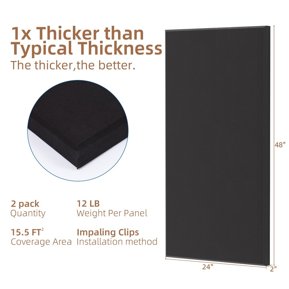 Acoustic Panel Wall 2 Pack: 48"x24"x2" Fabric Wrapped Wall Panel Sound Proof
