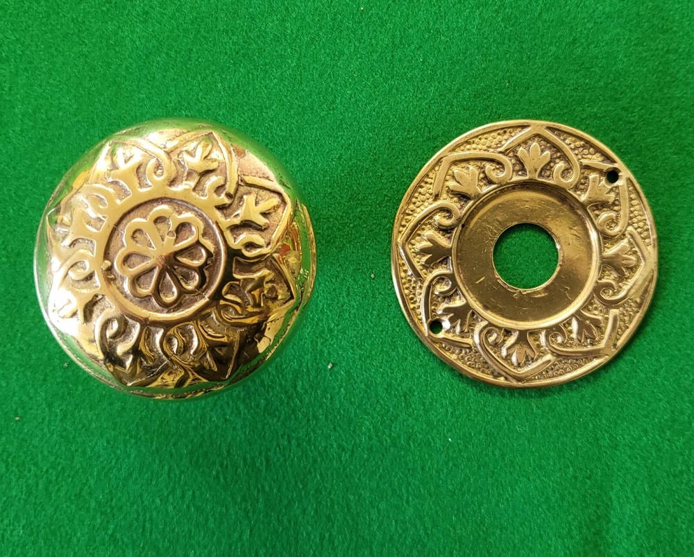 Pair round cast solid brass door knobs backplates pull handles ironmongery craft