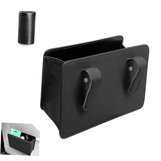 Car Trash Can, Leather Foldable Waterproof Garbage Organizer with 1 Roll Trash