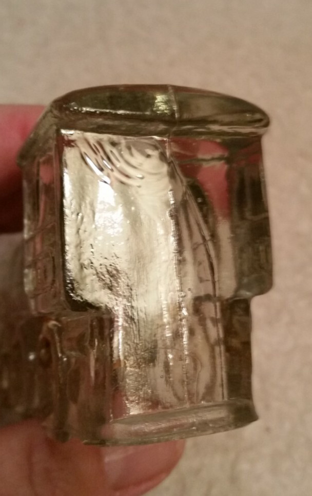 2 Candy Container Vintage Train Engine Unopened barrel donkey lid clear glass