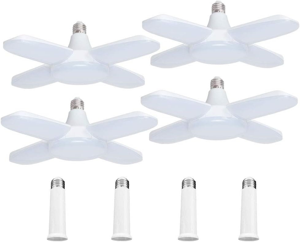 4 Pack LED Garage Lights, 6000LM 60W Deformable Shop Light W/ 4 Adjustable Panel