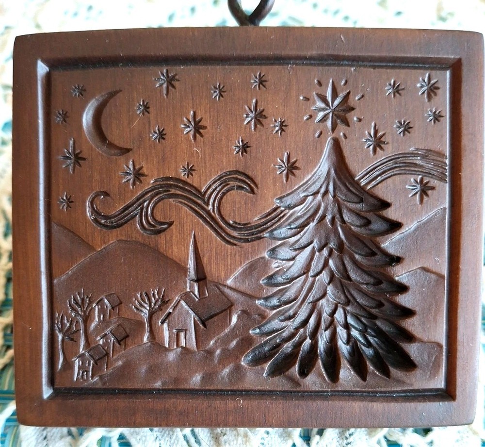 Springerle Speculaas Gingerbread Cookie Stamp Press Mold - STARRY WINTER SCENE