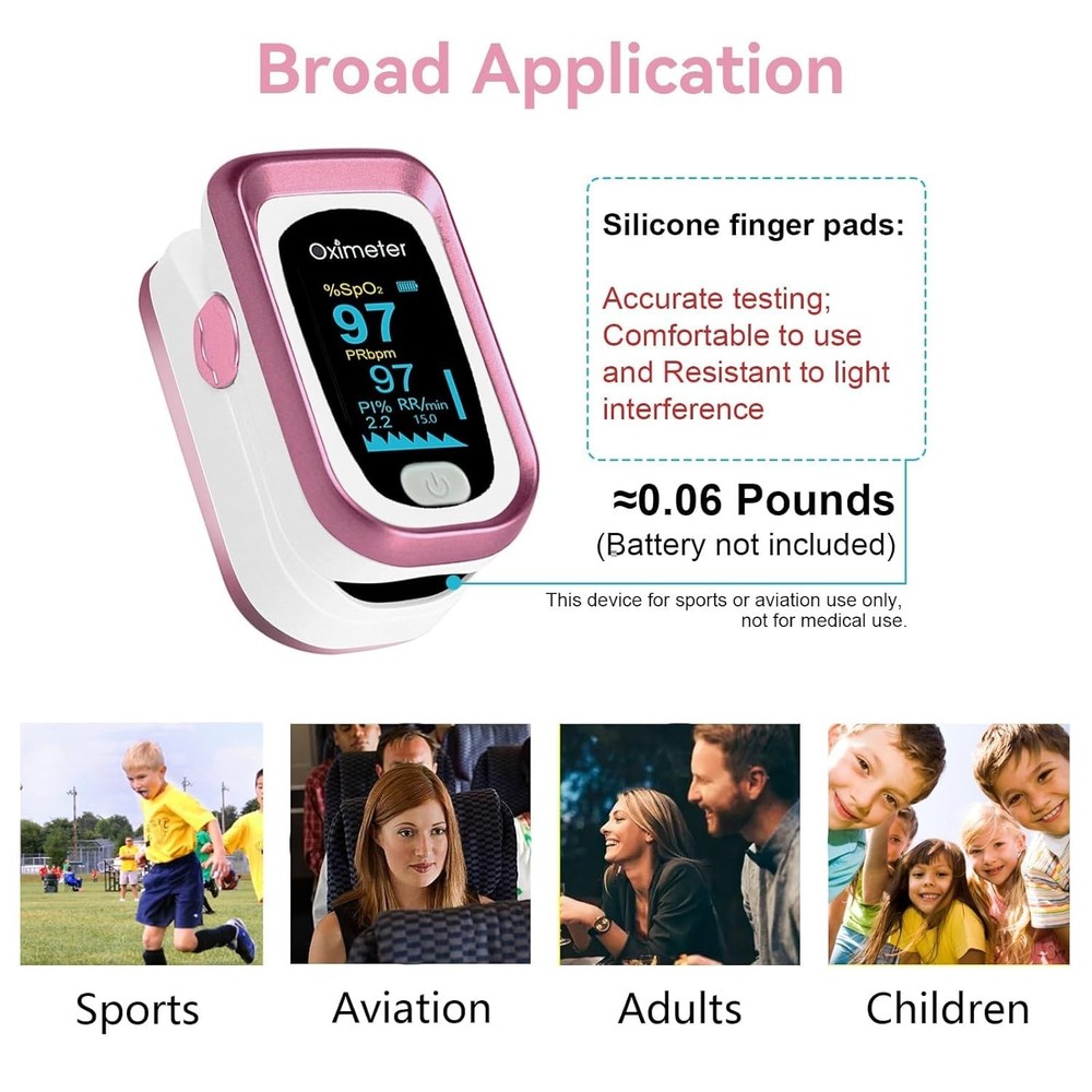 Accurate 4-Data Pulse Oximeter in Pink with Real-Time Respiratory Function