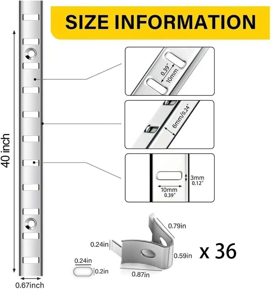 Adjustable Shelf Bracket 40 Inch 8 Pack Silver Shelf Pilaster Strips Shelf Ra...