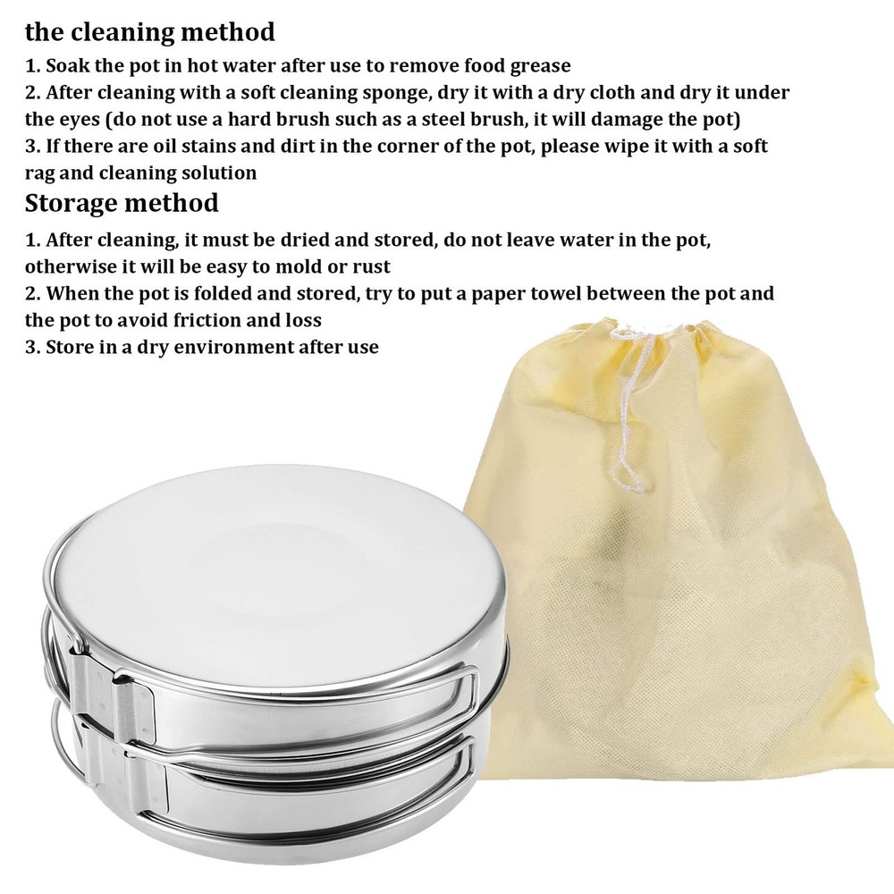 Camping Cooking Set, 4Pcs Stainless Steel Mess Cookware Kit with Foldable Han...