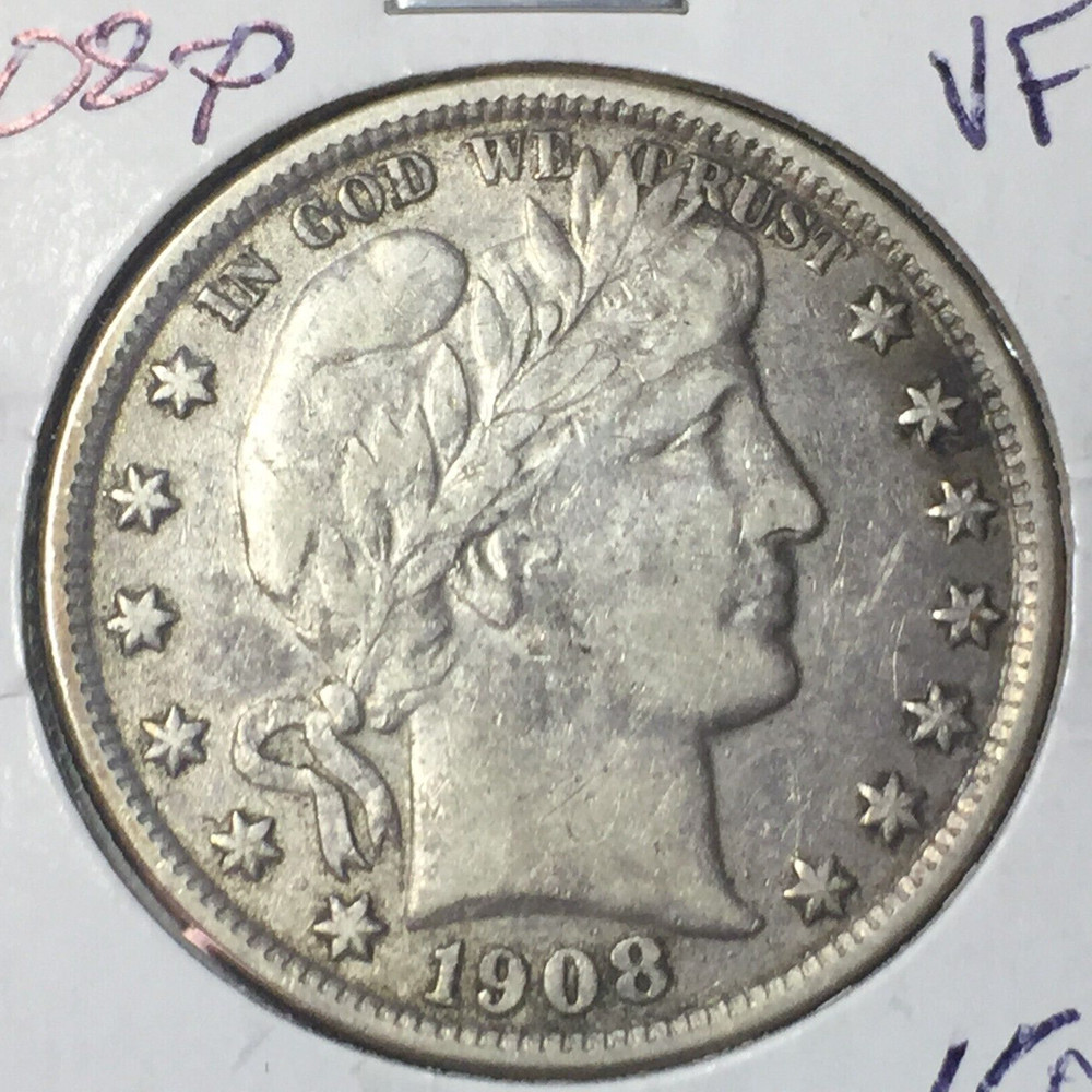 1908-P   VF      Sharp Reverse     Barber Half Dollar   Combined Shipping