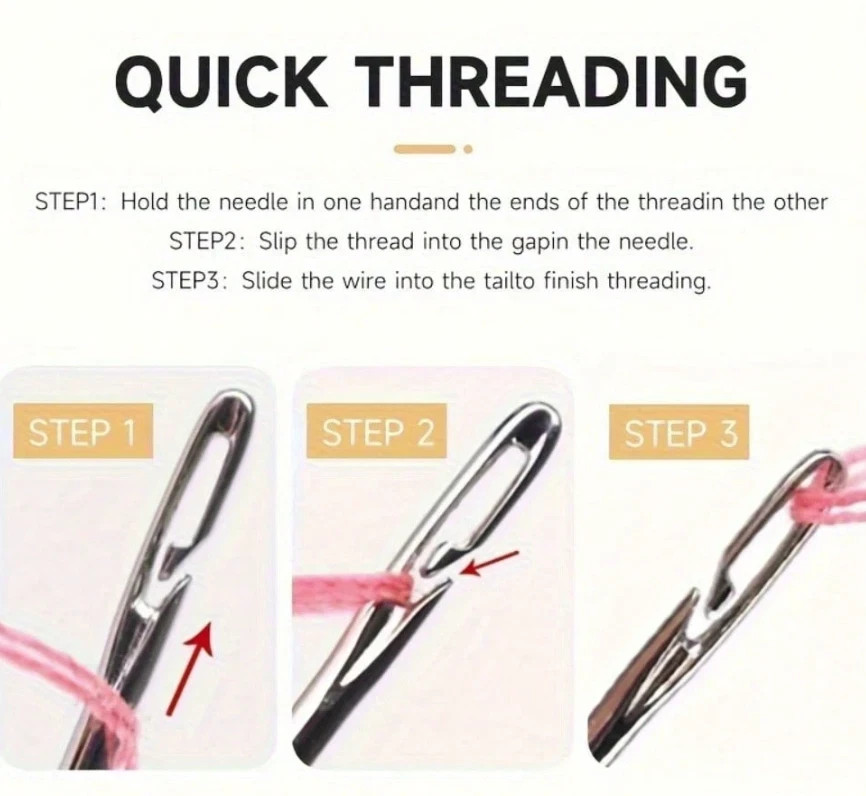 1pc 12‑Pack Self‑Threading Sewing Needles – Easy Thread, Assorted Sizes - NEW**