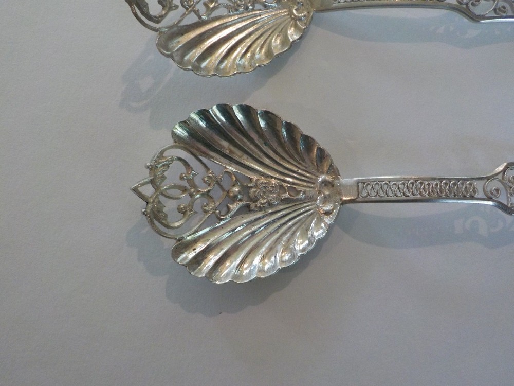 Pair Continental Silver Reticulated Bon-Bon Spoons
