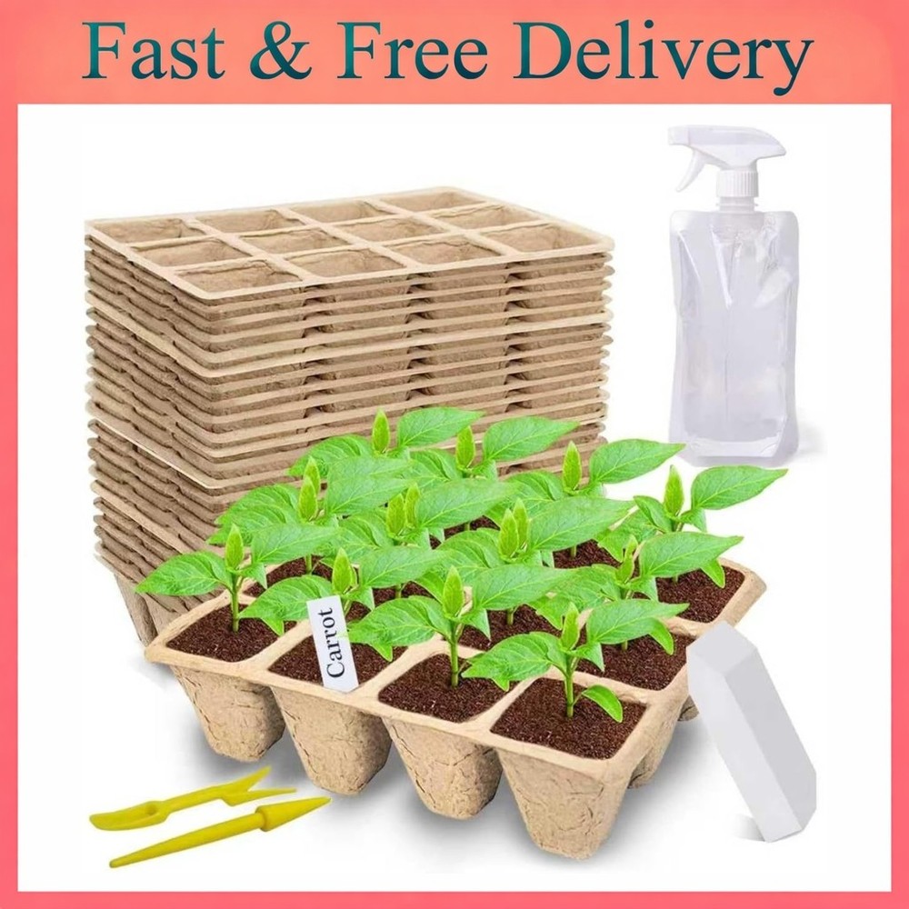 360 Cells Seed Starter Tray, 30 Pack Biodegradable Peat Pots with 200 Labels, Pl
