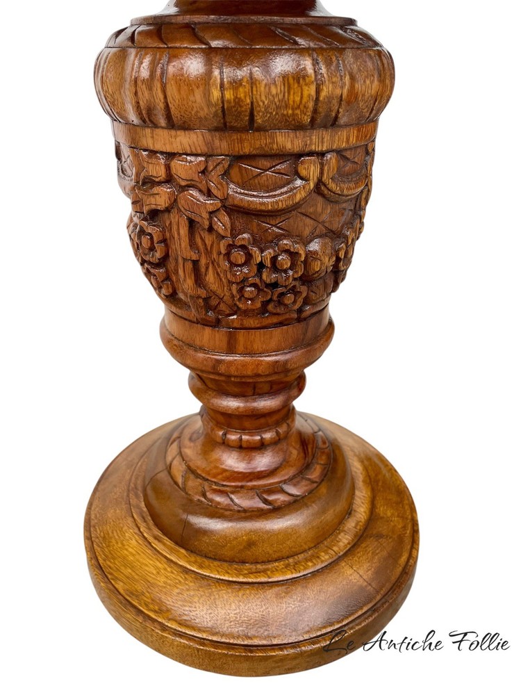 Hand Carved Solid Wood Vase Holder Pedestal - Support Column