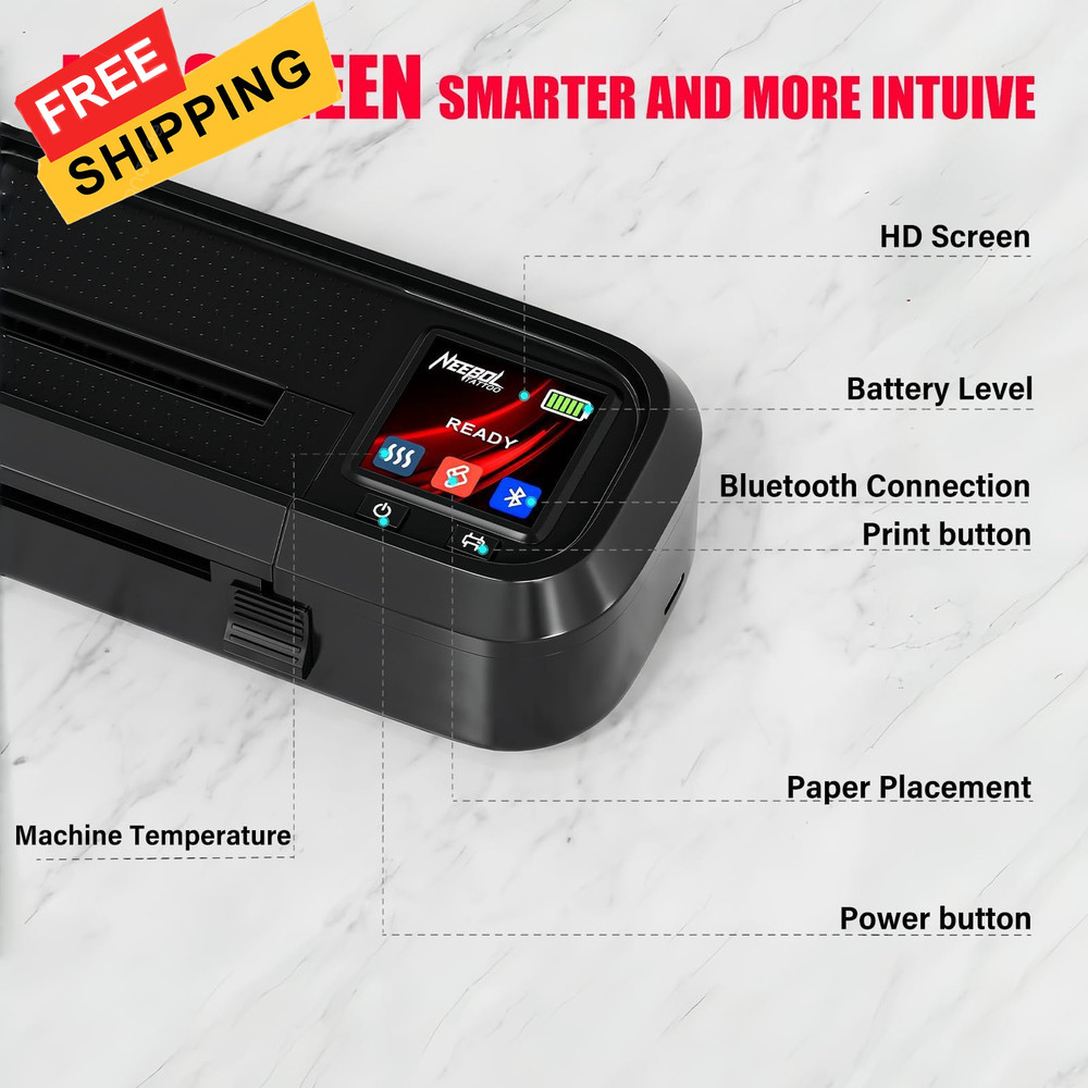 Neebol Tattoo Stencil Printer with LED Screen, Wireless Black
