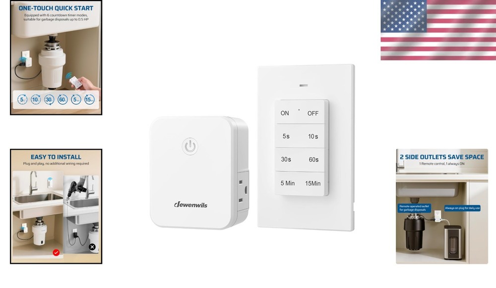 Garbage Disposal Wireless Switch, Buckle Design & Removable Remote Control Outle