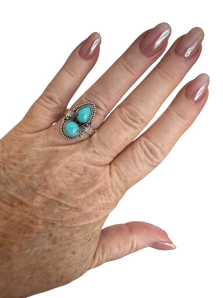 Kingman Turquoise Solid 925 Sterling Silver Ring 6.5