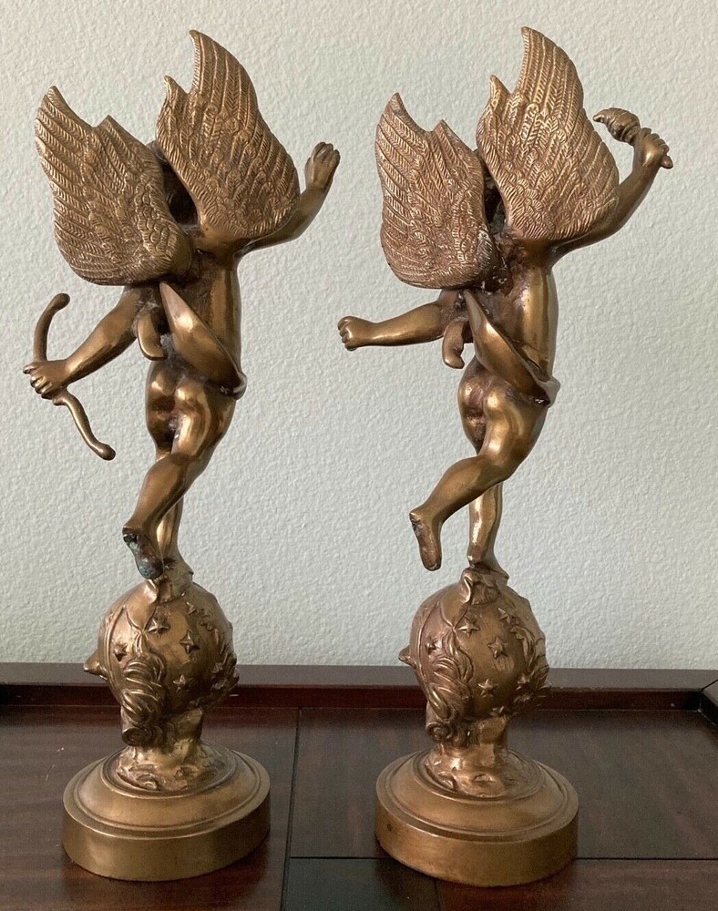 Solid Brass Cherub with Torch and Cupid Bow - Set. 17.5"