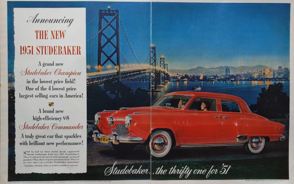 1950 vintage Studebaker print ad. The new 1951 Studebaker