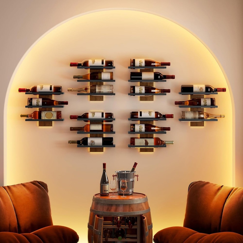 3 Tier Wall Mount Wine Rack Set 9 Bottles, Wall Mounted Wine Bottle Rack for ...