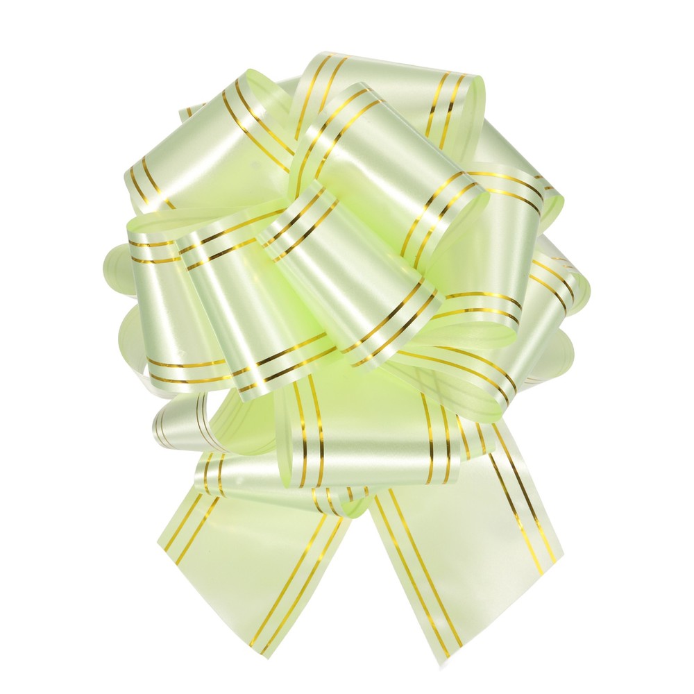 5pcs 8" Large Pull Bow Metallic Light Green Gift Wrapping Bows with Gold Edge