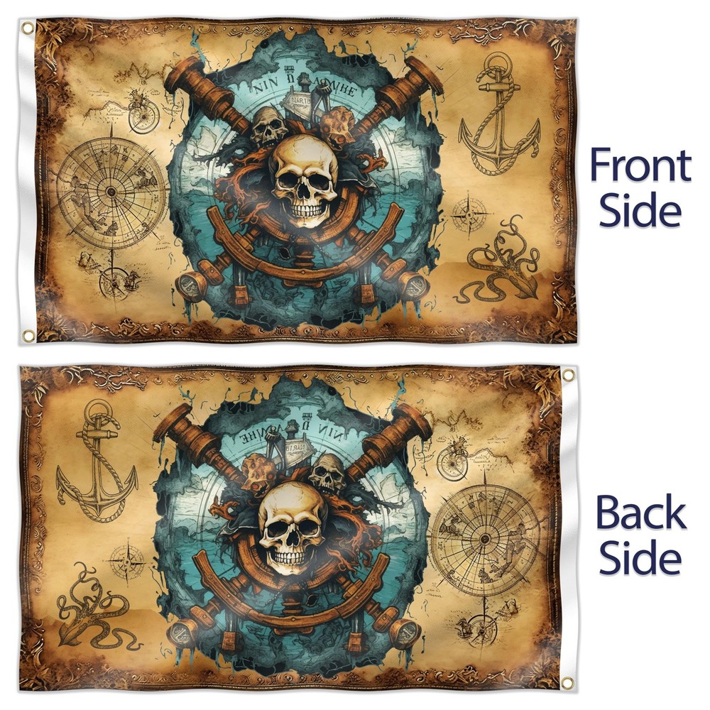 Pirate Flag – Jolly Roger Flag with Pirate Map – 100Den polyester -