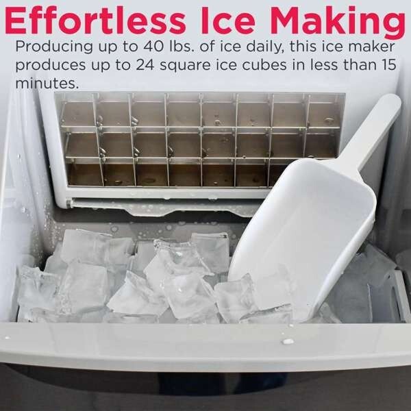 Frigidaire, 40 Lbs. Countertop Ice Maker, Sqauer Clear Shaped Ice, Black