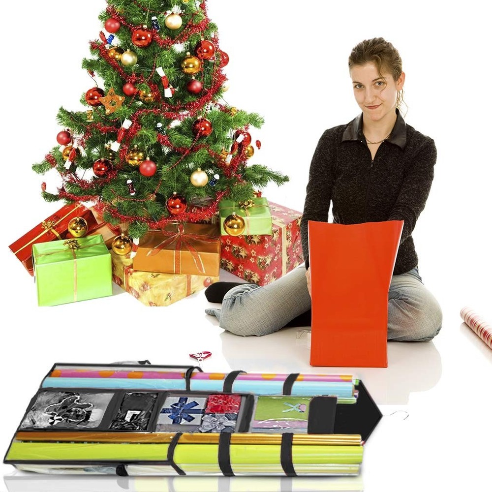 Hanging Double Sided Wrapping Paper Storage Organizer With Multiple Pockets O...