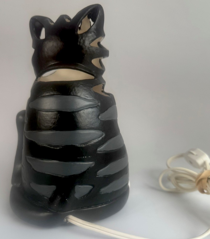 Whimsical Gantz style Ceramic Black White Cat Accent Lamp Night Light