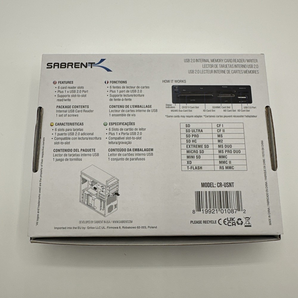 Sabrent 8-in-1 Internal Memory Card Reader/Writer | Open Box