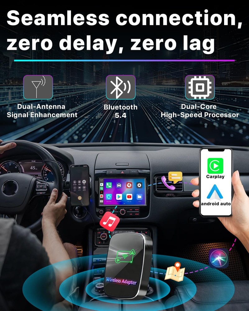 Omeyo Wireless CarPlay Adapter for & Android Auto, Auto Connect Black