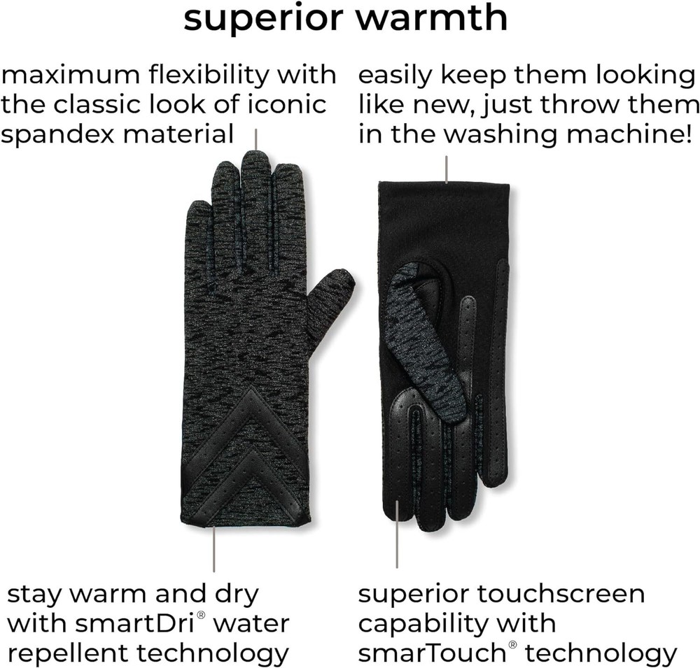Isotoner Women's Chevron Spandex Gloves Small-Medium, Solid Black - Smartdri
