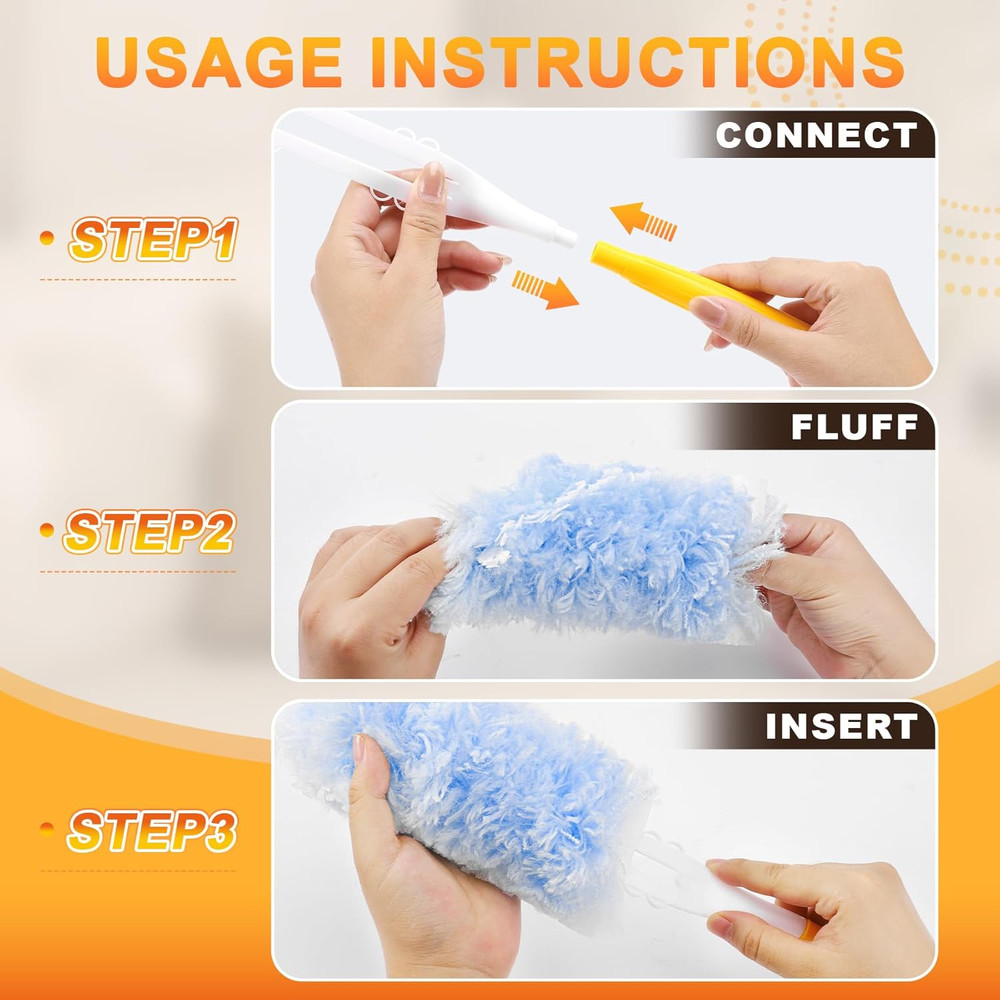 60-Pack Heavy Duty Duster Refills Compatible with Swiffer, 3FT Extendable Handle