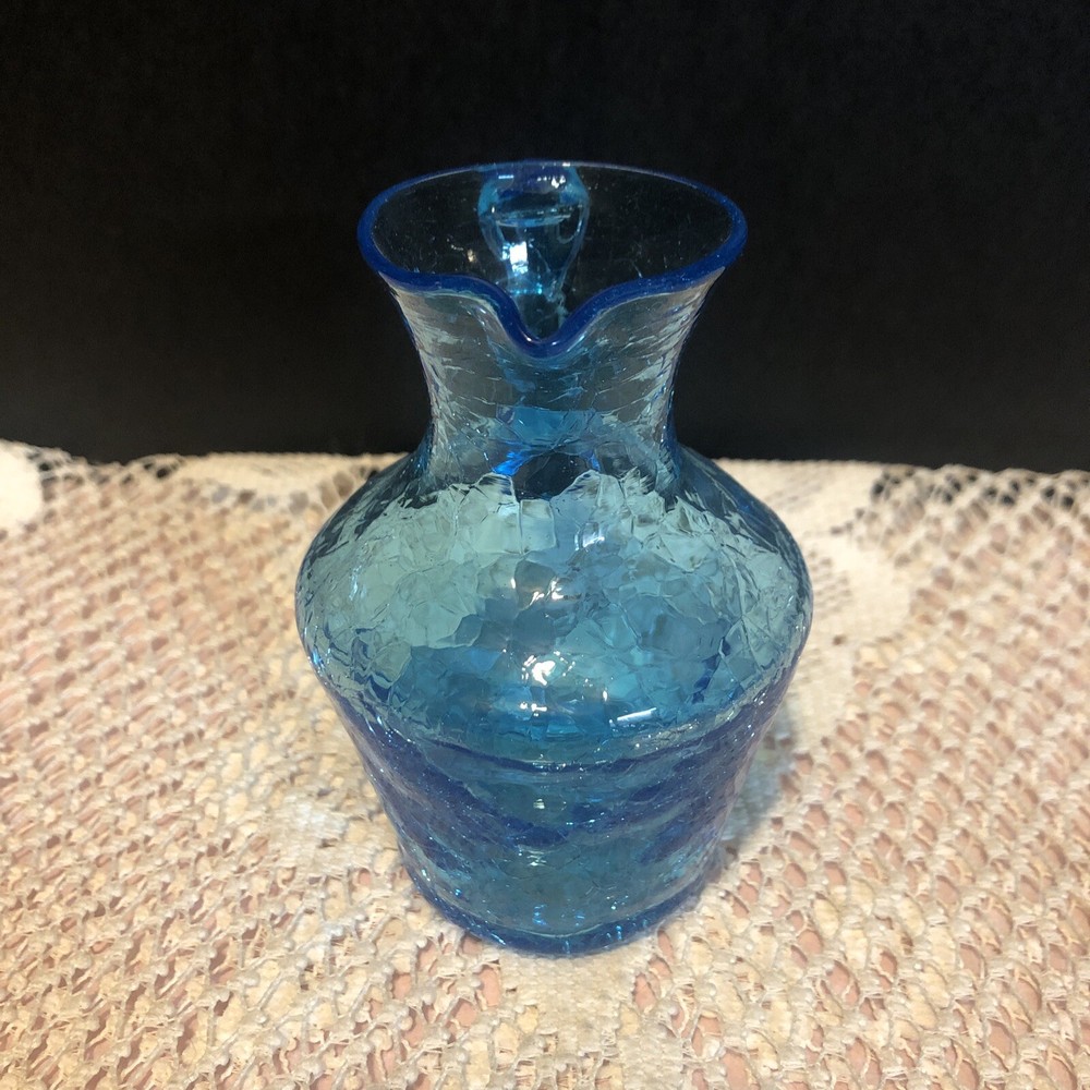 Small Crackle Glass Light Blue Pitcher