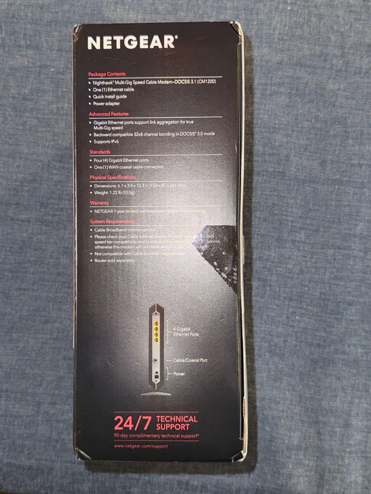 NETGEAR NIGHTHAWK CM1200 Multi-Gig Speed Cable Modem open box