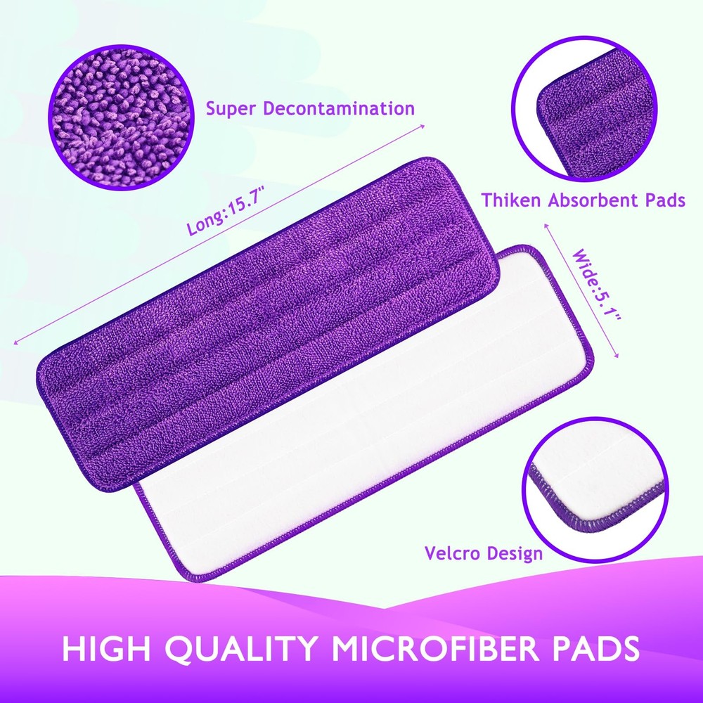 Multi Surface Mop Pads, Microfiber Refills For Spray Mops, 4 Pack, Purple