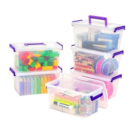 5 Qt. Plastic Craft Storage Container Bins with 5 Qt. - 6 Pack STACK & CARRY