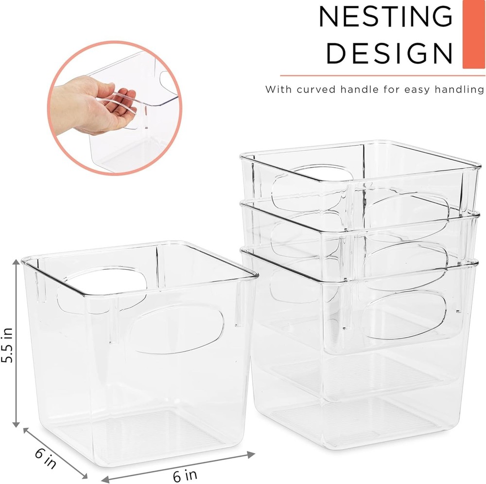 Small Clear Plastic Storage Bins for Shelves, Clothes, with Handle - Clear St...
