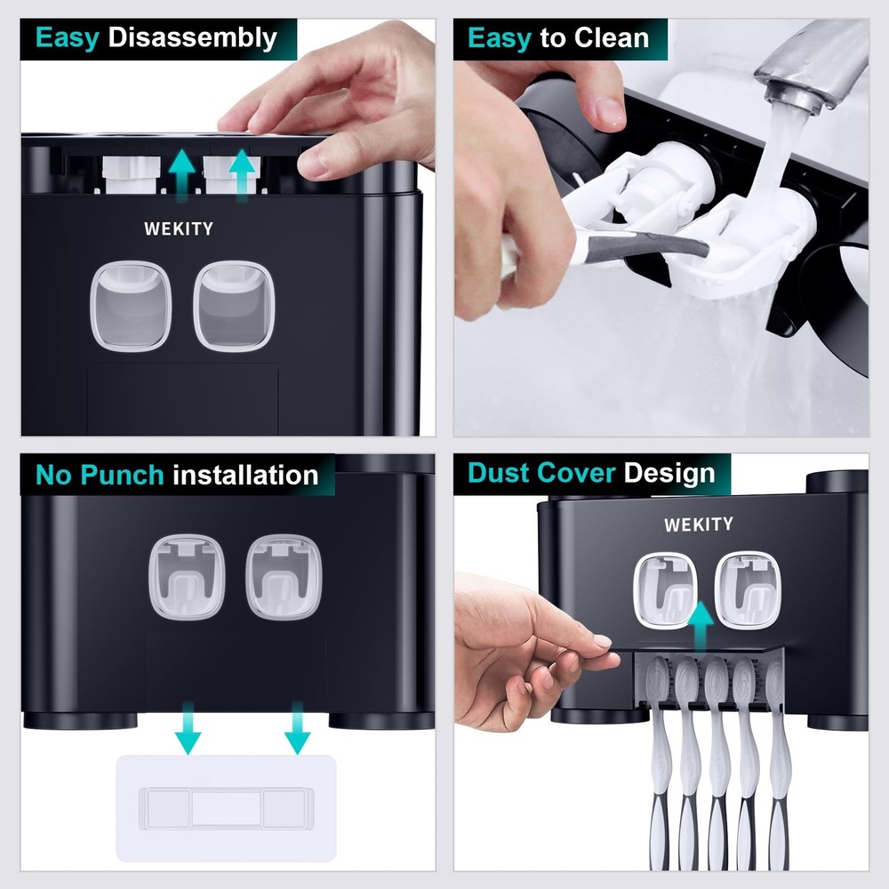 Toothbrush Holder,Multi-Functional Wall Mounted Toothbrush Holder,Toothpaste ...