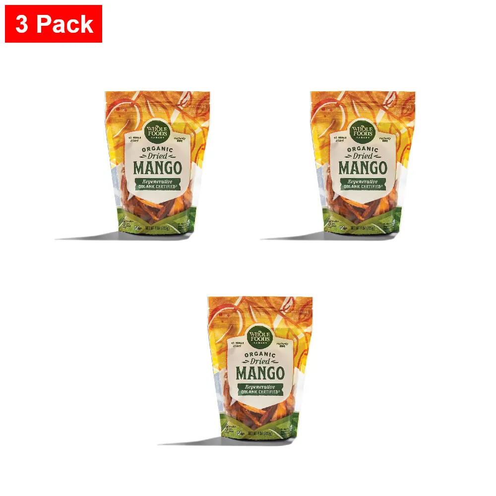 WFM, Organic Regenerative Dried Mango, 8 Ounce - 3 Pack