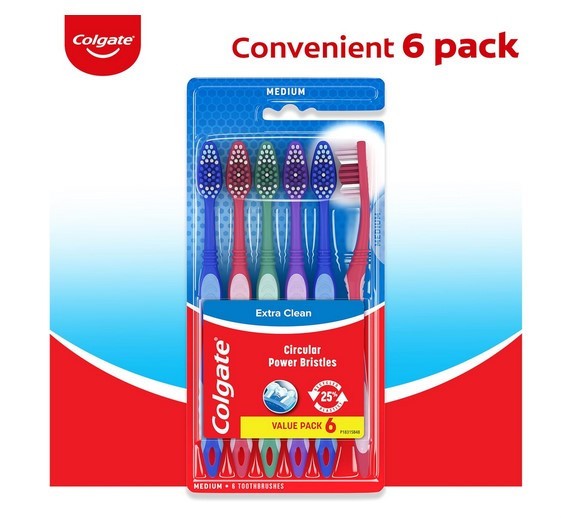 Colgate Extra Clean Toothbrush, Medium Toothbrush for Adults, 6 Pack