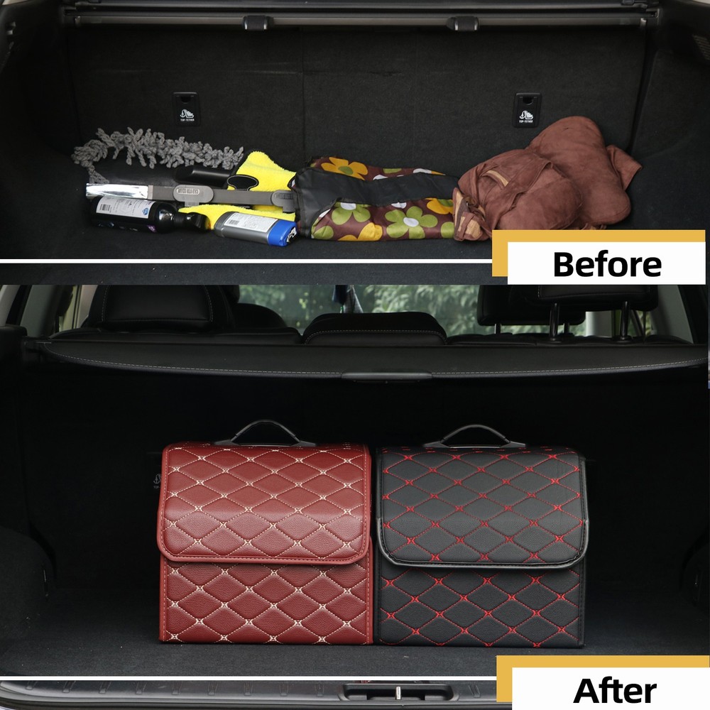 Red Diamond Pattern Car Trunk Organizer Box Storage Collapsible Foldable