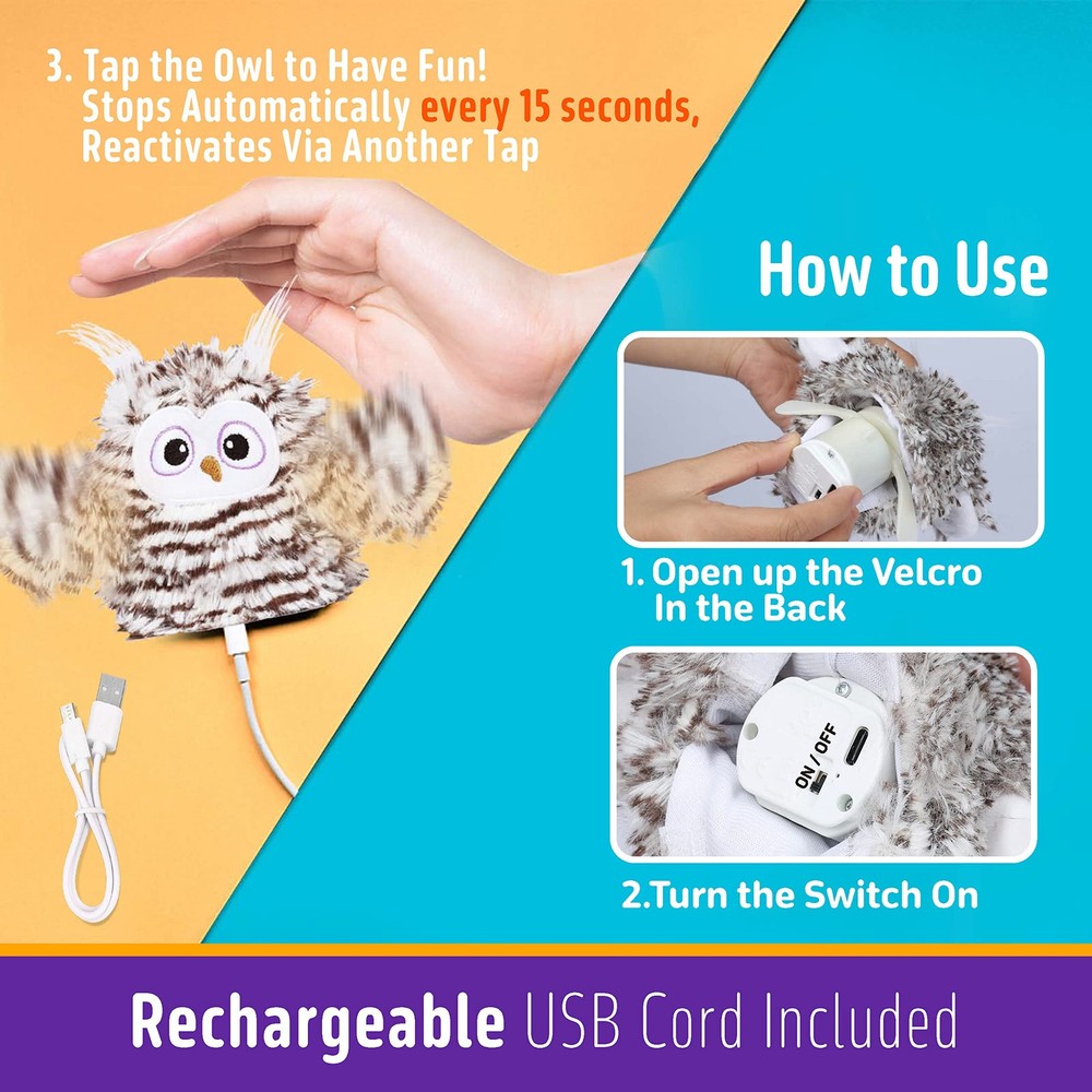 Kimee Interactive Cat Toy Rechargeable Automatic Chirping Owl Kitten Toy with...
