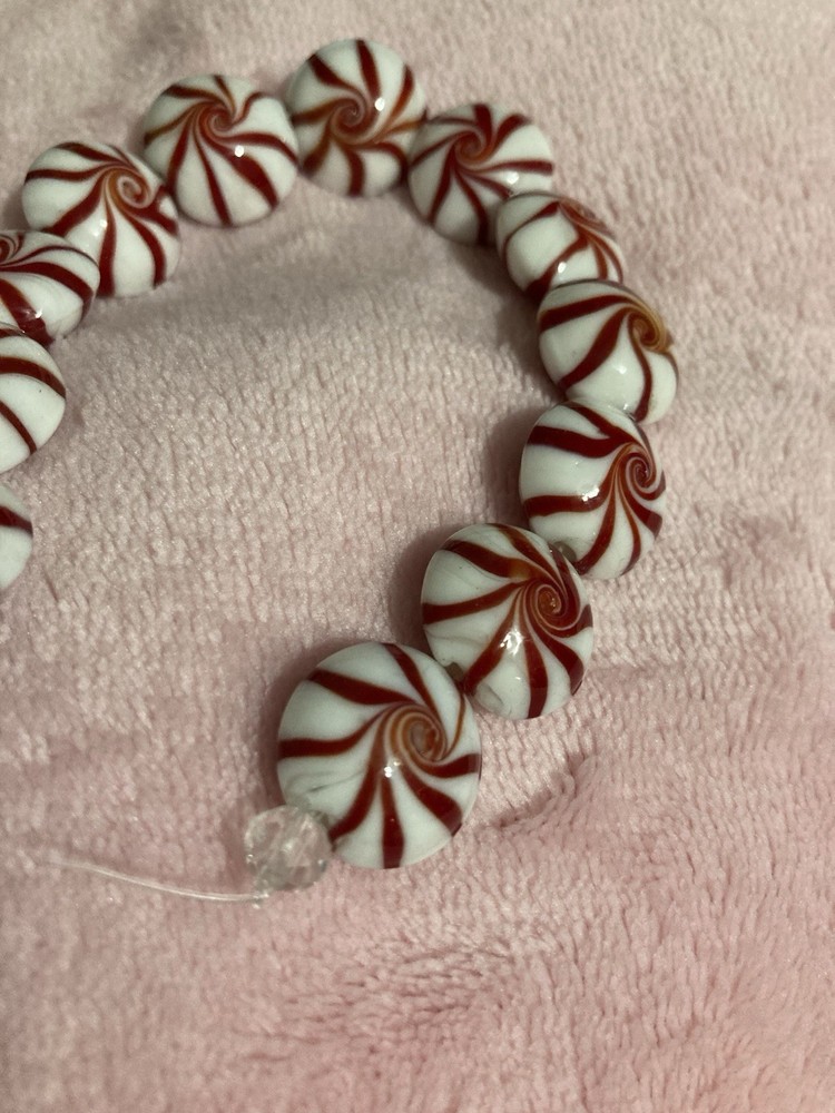 PEPPERMINT lampwork glass CANDY CANE BEADS